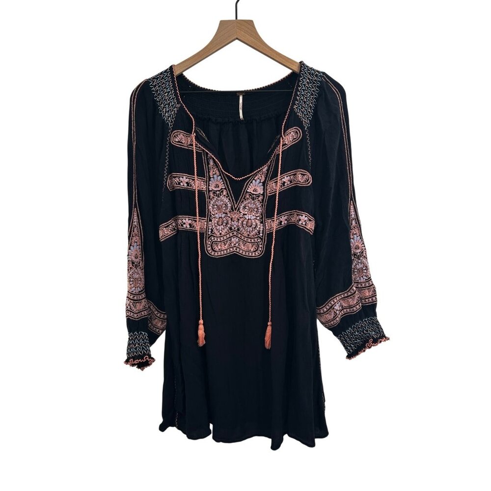 Free People Wind Willow Embroidered Tunic Dress OVERSIZED MEDIUM BOHO